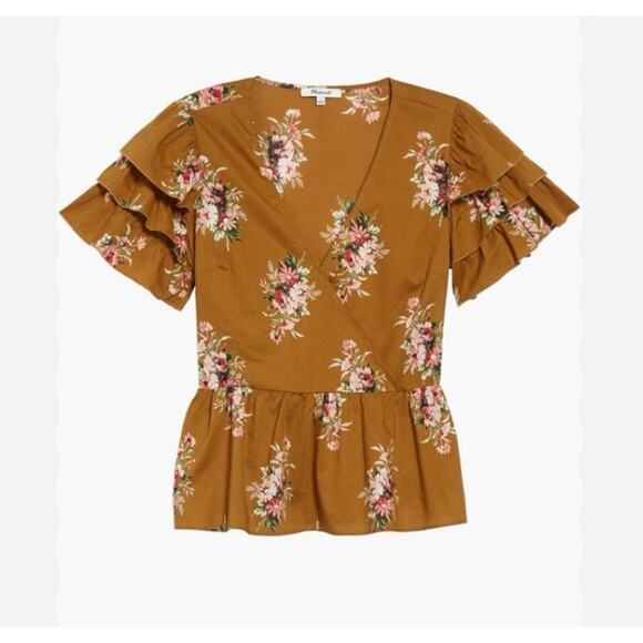 MADEWELL Classic Corsage Peplum V-Neck Ruffle Sleeve Floral Top - Picture 1 of 5